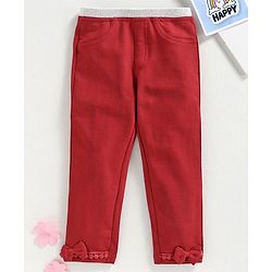 Babyhug Ankle Length Leggings Bow Applique - Maroon