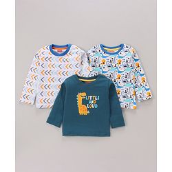 Babyhug Full Sleeves Tee Dino Print Pack of 3  - Teal White - 6-9m White