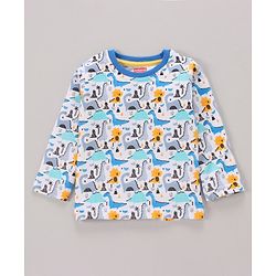 Babyhug Full Sleeves Tee Dino Print Pack of 3  - Teal White - 6-9m White