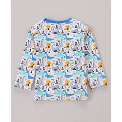 Babyhug Full Sleeves Tee Dino Print Pack of 3  - Teal White - 6-9m White
