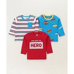 Babyhug Full Sleeves Striped & Super Hero Print Set of 3 - Red Blue