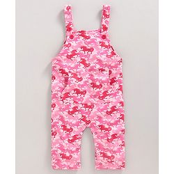 Babyhug Dungaree Style Romper with Full Sleeves Inner Tee Unicorn Print - Pink