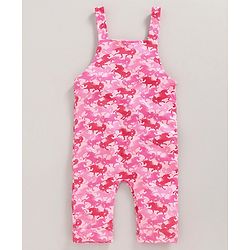 Babyhug Dungaree Style Romper with Full Sleeves Inner Tee Unicorn Print - Pink