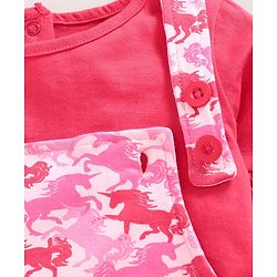 Babyhug Dungaree Style Romper with Full Sleeves Inner Tee Unicorn Print - Pink