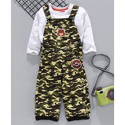 Babyhug Dungaree with Inner Tee Camouflage Print - Green Grey