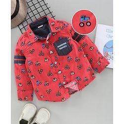 Babyhug Full Sleeves Shirt Allover Vehicle Print - Coral
