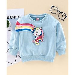 Babyhug Full Sleeves Sweatshirt Unicorn Print - Blue