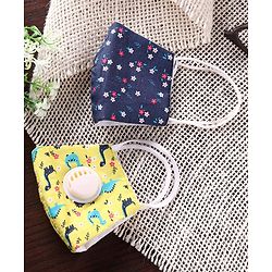 Babyhug 2 to 4 Years Printed Face Mask with Carbon Filter and Breathing Valve Yellow Blue - Pack of 2