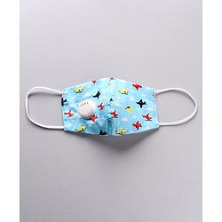 Babyhug 4 to 8 Years Printed Face Mask with Carbon Filter and Breathing Valve Light & Navy Blue - Pack of 2