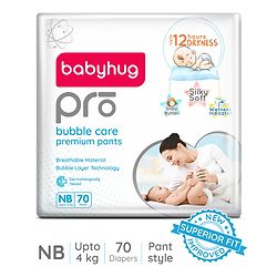 Babyhug Pro Bubble Care Premium Pant Style Diaper New Born (NB) Size - 70 Pieces - New & Improved Superior Fit
