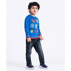 Babyhug Full Sleeves Sweatshirt Super Heros Print - Blue