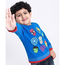 Babyhug Full Sleeves Sweatshirt Super Heros Print - Blue