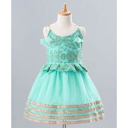 Babyhug Sleeveless Shimmer Ethnic Dress Floral Embroidery - Sky Blue