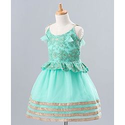Babyhug Sleeveless Shimmer Ethnic Dress Floral Embroidery - Sky Blue