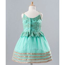 Babyhug Sleeveless Shimmer Ethnic Dress Floral Embroidery - Sky Blue