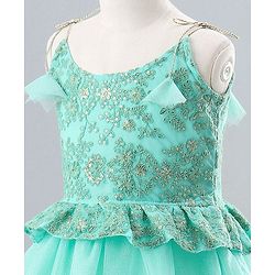 Babyhug Sleeveless Shimmer Ethnic Dress Floral Embroidery - Sky Blue