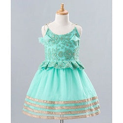 Babyhug Sleeveless Shimmer Ethnic Dress Floral Embroidery - Sky Blue