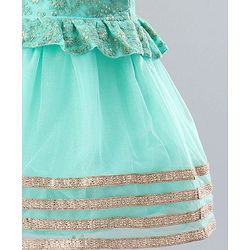 Babyhug Sleeveless Shimmer Ethnic Dress Floral Embroidery - Sky Blue