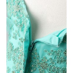 Babyhug Sleeveless Shimmer Ethnic Dress Floral Embroidery - Sky Blue