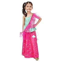 Babyhug One Shoulder Choli and Lehenga with Ruffled Net Dupatta Floral Embroidery - Blue Pink