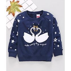Babyhug Full Sleeves Sweatshirt Swan Patch  - Blue