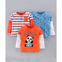 Babyhug Doctor Sleeves Tee Panda Print Pack of 3 - Orange Blue