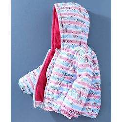 Babyhug Full Sleeves Hooded Padded Winter Jacket Unicorn Print - Pink