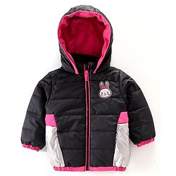 Babyhug  Full Sleeves Color Block Padded Jacket Bunny Patch - Black