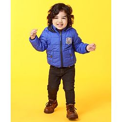 Babyhug Padded Hooded Jacket Soccer Badge - Blue