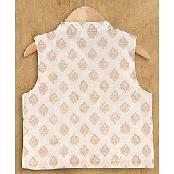 Babyhug Full Sleeves Kurta, Dhoti & Waistcoat - Ivory Gold