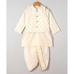 Babyhug Full Sleeves Kurta, Dhoti & Waistcoat - Ivory Gold