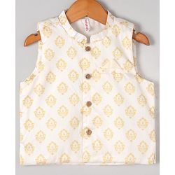 Babyhug Full Sleeves Kurta, Dhoti & Waistcoat - Ivory Gold