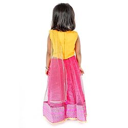 Babyhug Full Length Embroidered Choli Lehenga & Dupatta - Yellow & Fuchsia