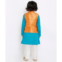 Babyhug Full Sleeves Kurta Pyjama Set with Jacket Polka Dot Print - Orange Blue