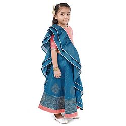 Babyhug Three Fourth Choli & Lehenga With Dupatta Sequin & Lace Detailing - Coral Blue