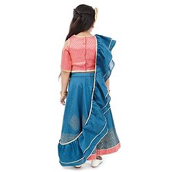 Babyhug Three Fourth Choli & Lehenga With Dupatta Sequin & Lace Detailing - Coral Blue