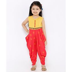 Babyhug Sleeveless Ethnic Jumpsuit Floral Print - Yellow Coral