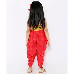 Babyhug Sleeveless Ethnic Jumpsuit Floral Print - Yellow Coral