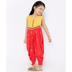 Babyhug Sleeveless Ethnic Jumpsuit Floral Print - Yellow Coral