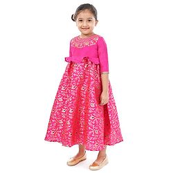 Babyhug Three Fourth Sleeves Long Dress Floral Embroidery - Pink
