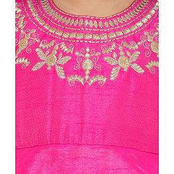 Babyhug Three Fourth Sleeves Long Dress Floral Embroidery - Pink