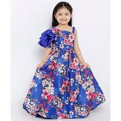 Babyhug Floral Printed Long Dress - Royal Blue
