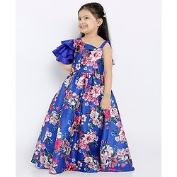 Babyhug Floral Printed Long Dress - Royal Blue