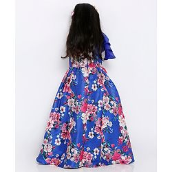 Babyhug Floral Printed Long Dress - Royal Blue