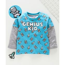 Babyhug Doctor Sleeves Tee Genius Kid Print - Blue