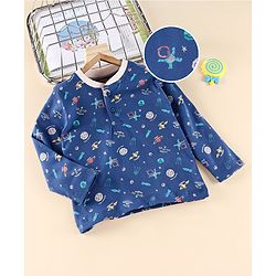 Babyhug Full Sleeves Henley Tee Space Print - Blue