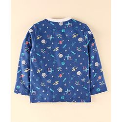 Babyhug Full Sleeves Henley Tee Space Print - Blue