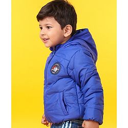 Babyhug Full Sleeves Hooded Padded Jacket - Blue