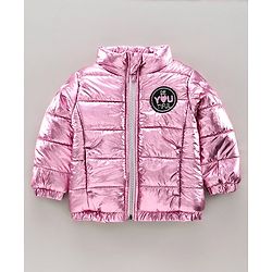 Babyhug Full Sleeves Padded Jacket Beautiful Patch - Pink
