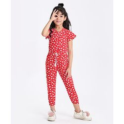 Babyhug Half Length Jumpsuit Floral Print - Red